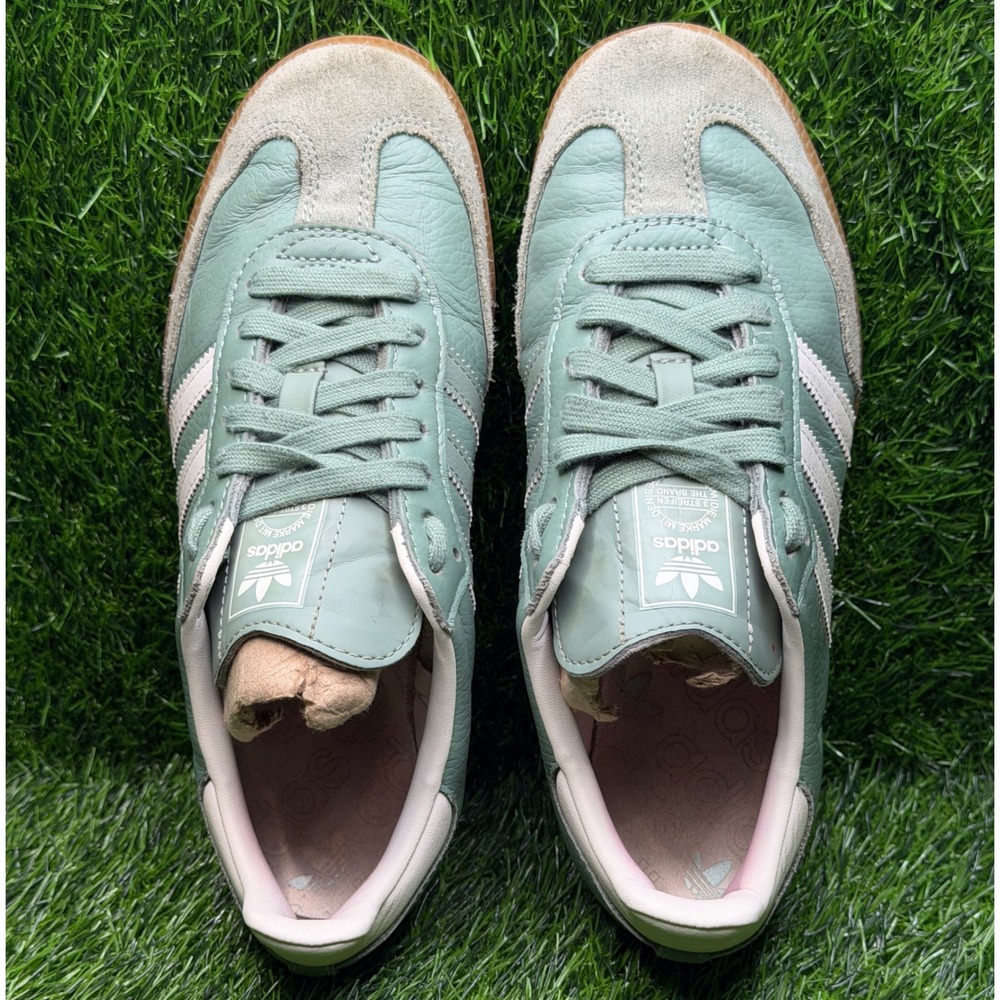 Adidas Samba OG Silver Green Chalk White Gum Leather Sneakers IE7011 Womens 6 - Picture 9 of 10
